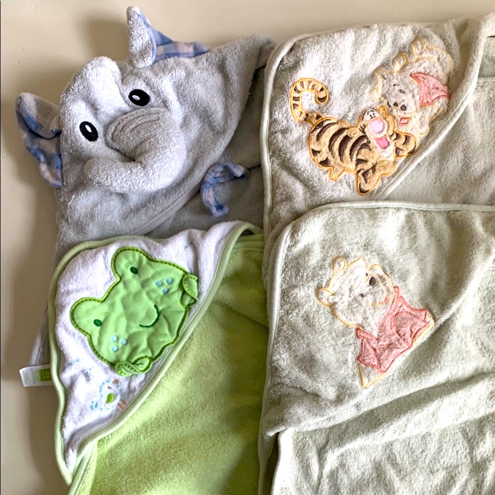 Baby Hooded Towel Bundle Winnie The  Pooh, Frog, & Elephant